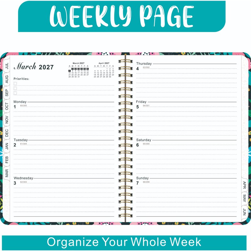 2026-2027 Daily Planner Weekly & Monthly Organizer Hardcover with Tabs Notes