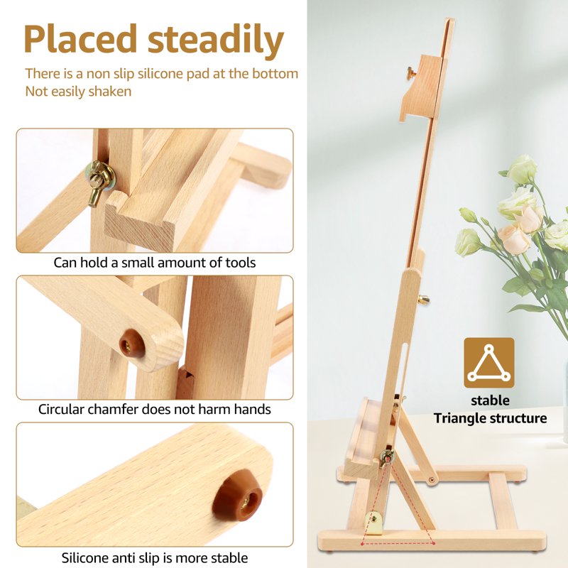 Adjustable Wooden Desktop Art Easel for Painting & Display, Holds Up to 16.5 Inches