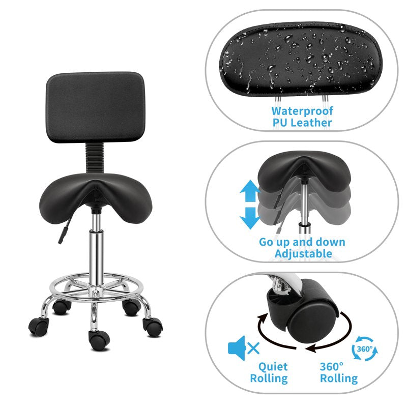 Adjustable Hydraulic Saddle Stool for Salon, Medical, Kitchen & Office