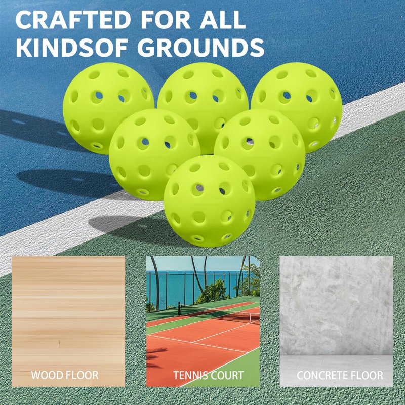 Premium 6-Pack Pickleball Balls – 40-Hole Tournament-Grade Indoor/Outdoor with Carry Bag