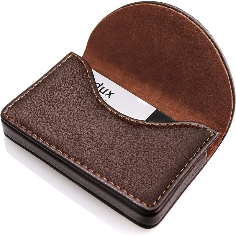 Minimalist Leather Business Card Holder with Magnetic Closure - Slim Pocket Card Case for Men and Women