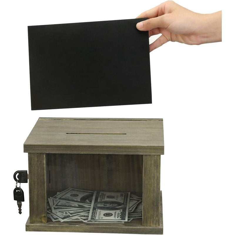 Wooden Donation & Suggestion Box with Lock & Chalkboard - Rustic Reclaimed Style