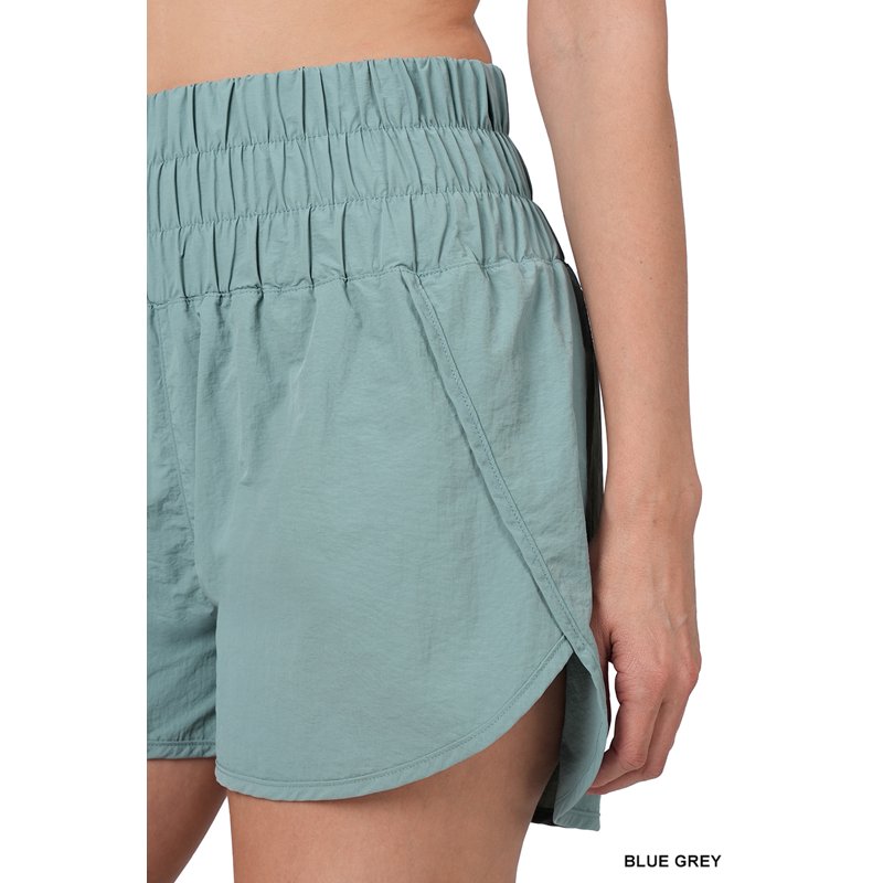 Women's Windbreaker Shorts with Smocked Waistband & Built-In Inner Brief - Active Fit