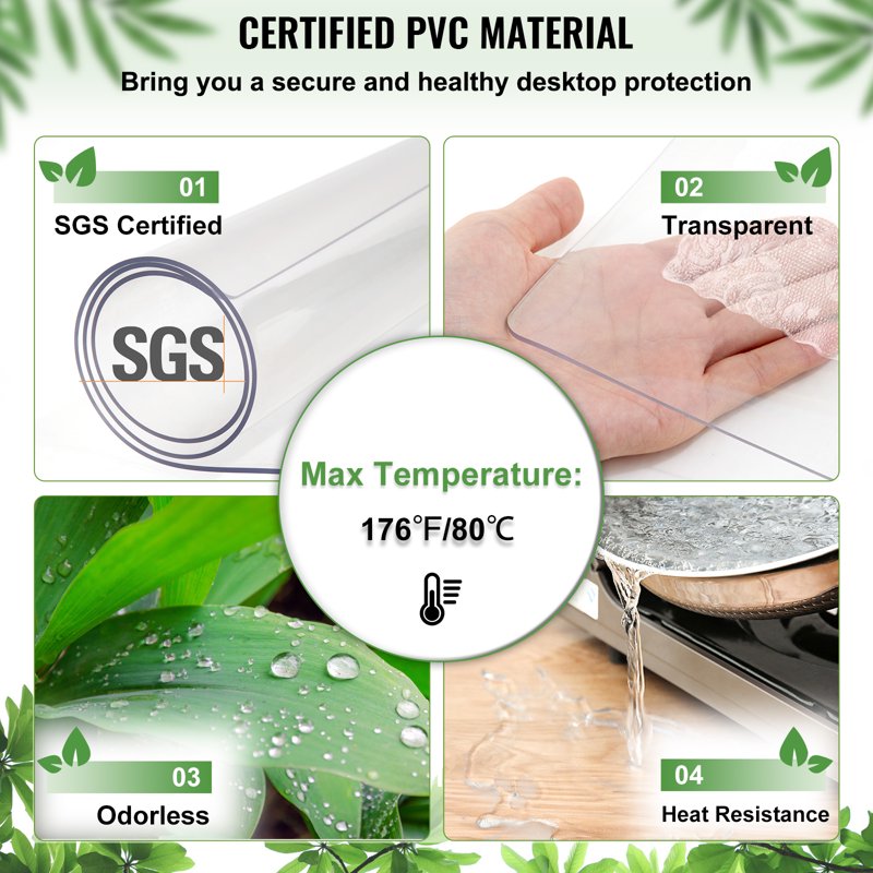 Clear Table Cover Protector 100x45 Inch, 1.5mm Thick PVC, Waterproof & Heat-Resistant
