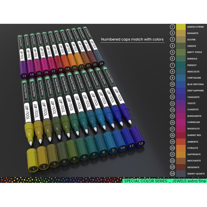 24 Jewel Dark Tones Acrylic Paint Pens Set - Fine Tip, Multi-Surface Colors