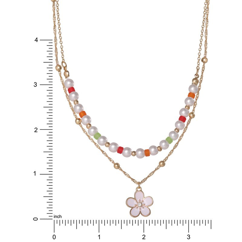 Women's Layered Flower Charm Necklace with Adjustable Chain - Trendy Jewelry Accessory