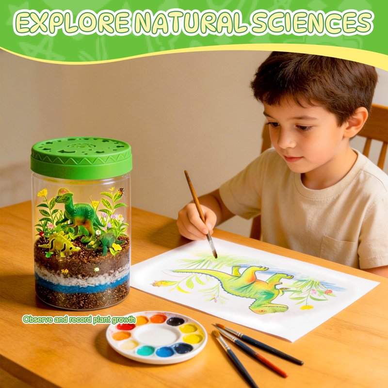 Dinosaur Terrarium Kit for Kids - Creative Grow & Glow Dino Craft Set, Gift for Ages 4-12