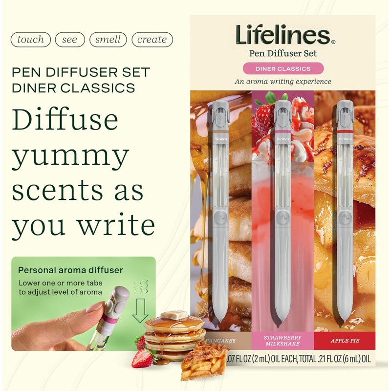 Scented Pen Diffuser Set with Nostalgic Aromas - 3 Pack, Black Ballpoint Pens