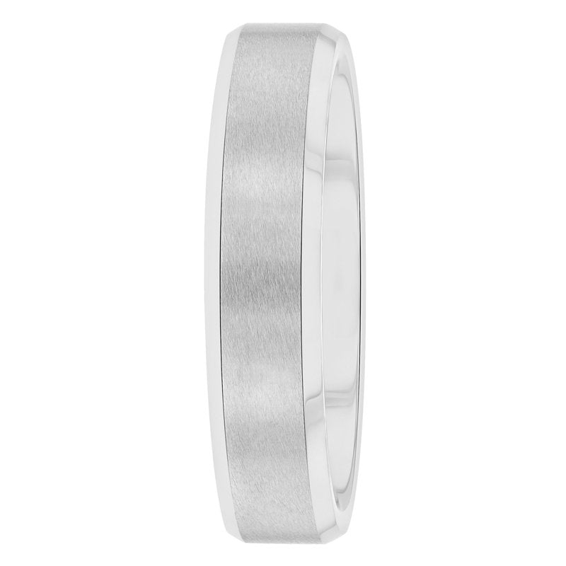 Men's Tungsten Wedding Band 5mm Beveled Comfort Fit Silver Tone Ring