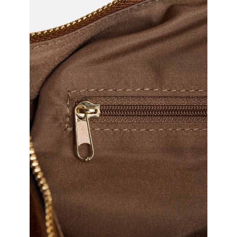 Women's Top Zipper Shoulder Bag - Faux Suede, Adjustable Strap, Spacious
