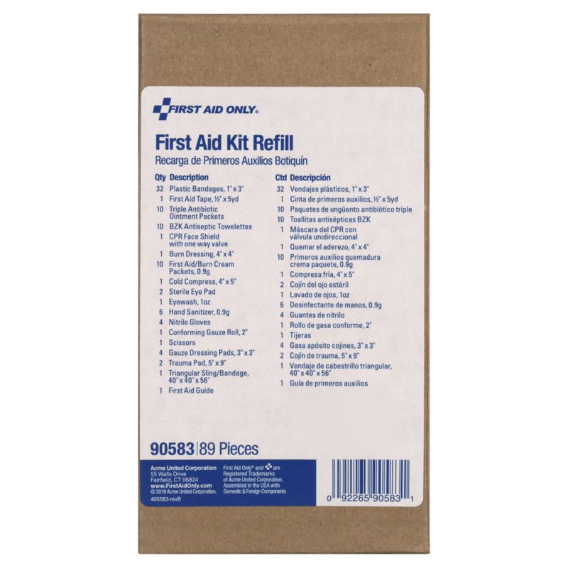 First Aid Kit Refill Pack for OSHA & ANSI Standards - 89 Pieces