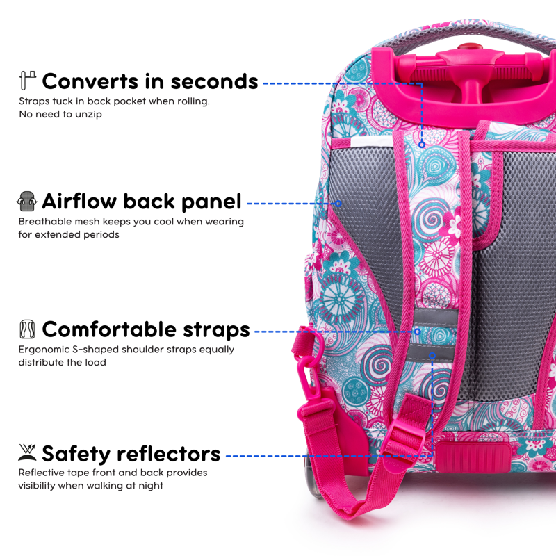 Kids Rolling Backpack with Insulated Lunch Bag - 16 Inch School & Travel Bag, Multiple Colors