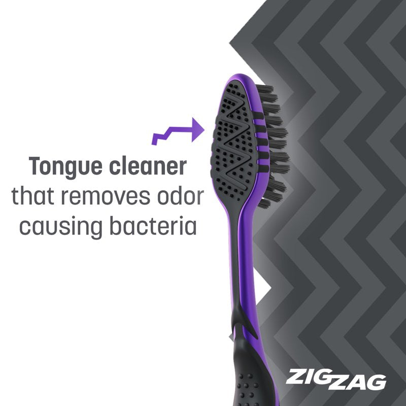 Adult Soft Charcoal Toothbrushes Set with Tongue Cleaner - 4 Pack