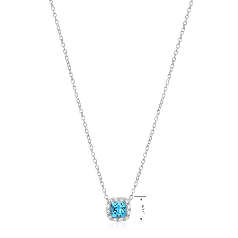 Sterling Silver Necklace with Swiss Blue Topaz and Cubic Zirconia - Adult Female Jewelry