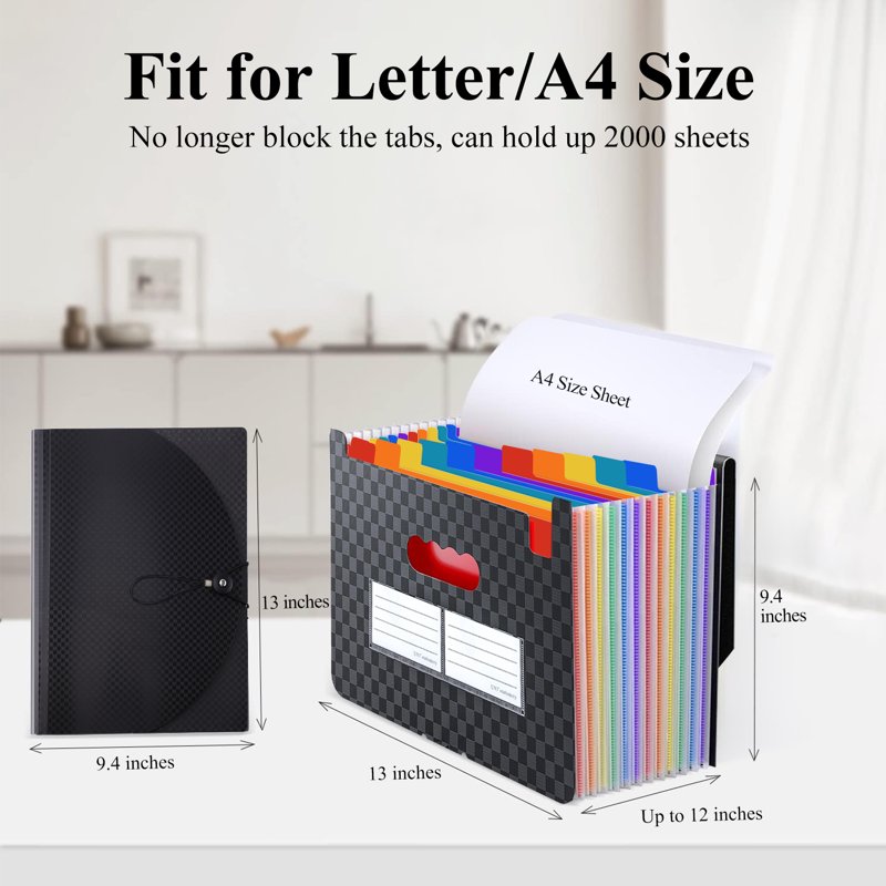 Accordion File Organizer with 12 Pockets - Expandable Document Folder for Office, Home & Travel