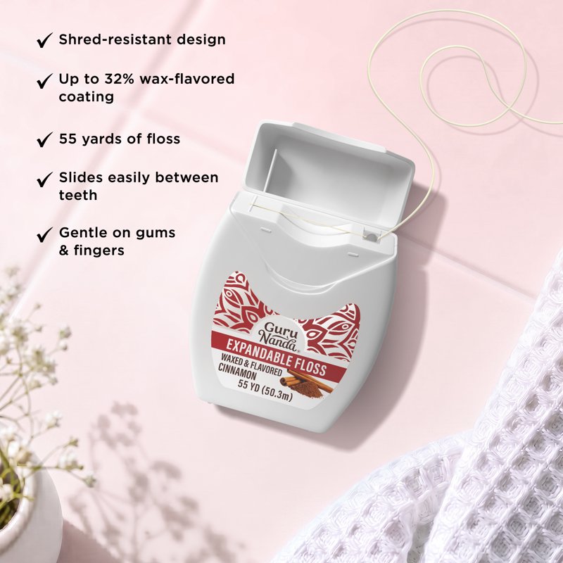 Dental Floss - Expandable Waxed Floss with Cinnamon Flavor, 55 Yards