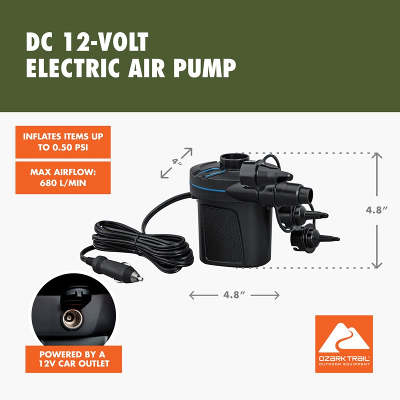 Electric Air Pump for Inflatables - 12V DC Portable Inflator & Deflator