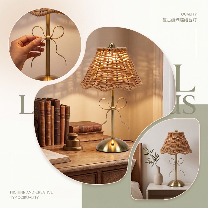 Cordless Rattan Table Lamp with Touch Dimming and USB Rechargeable Nightstand Light for Bedroom Living Room Patio