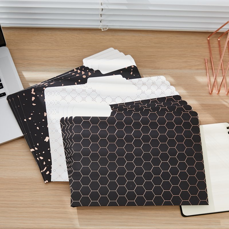 12 Pack Decorative Rose Gold File Folders Letter Size with Clear Tabs & Heavyweight Material