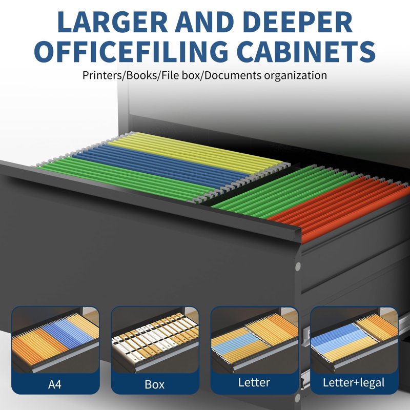Metal 2 Drawer Lateral File Cabinet with Lock for Office & Home Black