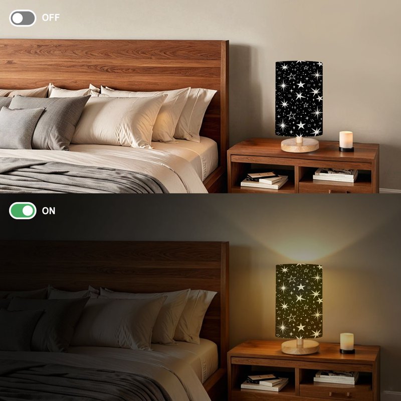 Dimmable 16-Color Bedside Table Lamp with Wood Base & Fabric Shade — Kids Nightstand Light