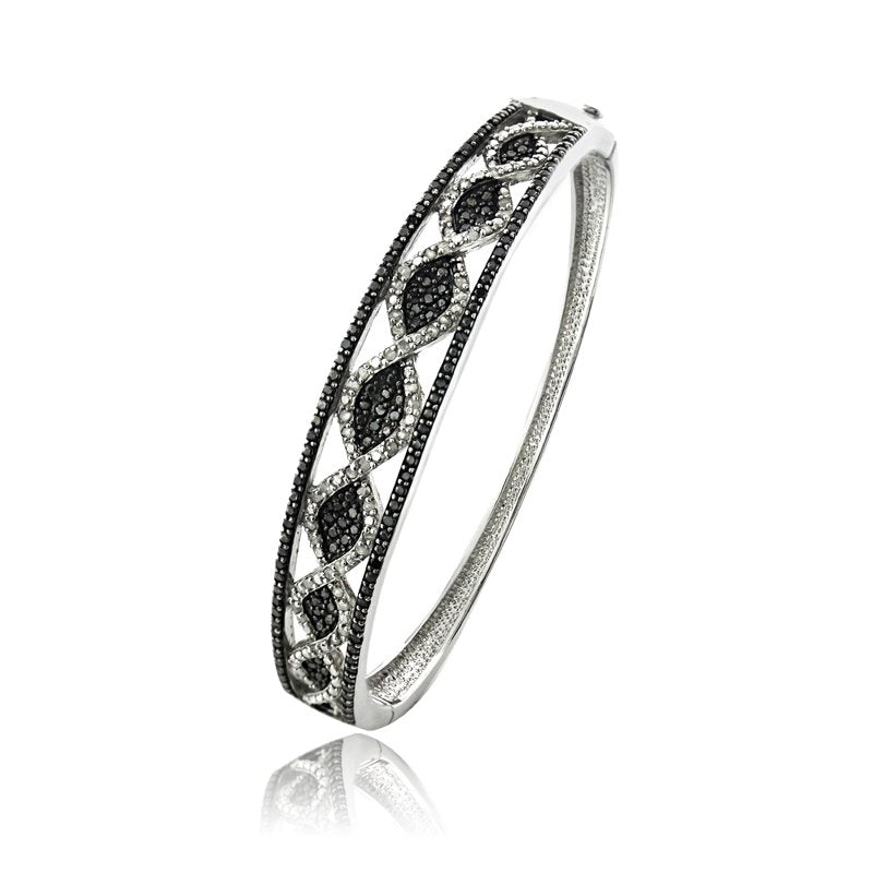 Black and White Diamond Bangle Bracelet 1 Carat Silver Tone Jewelry