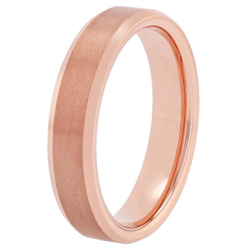 Men's Rose-Tone Tungsten Beveled Wedding Band - Comfort Fit 5mm