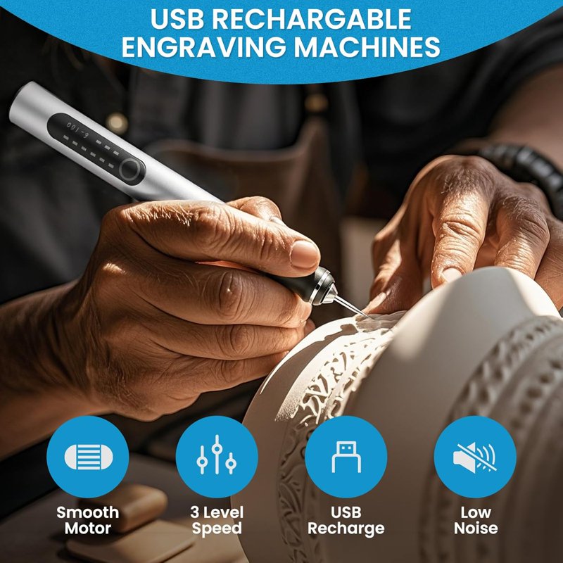 Electric Engraving Pen Kit with 42 Bits - Portable DIY Rotary Tool for Jewelry Wood Metal Glass