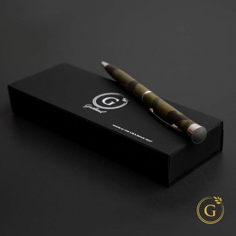 Garland Twist Metal Pen – USA Made Camouflage Chrome Finish, Refillable Gift Box