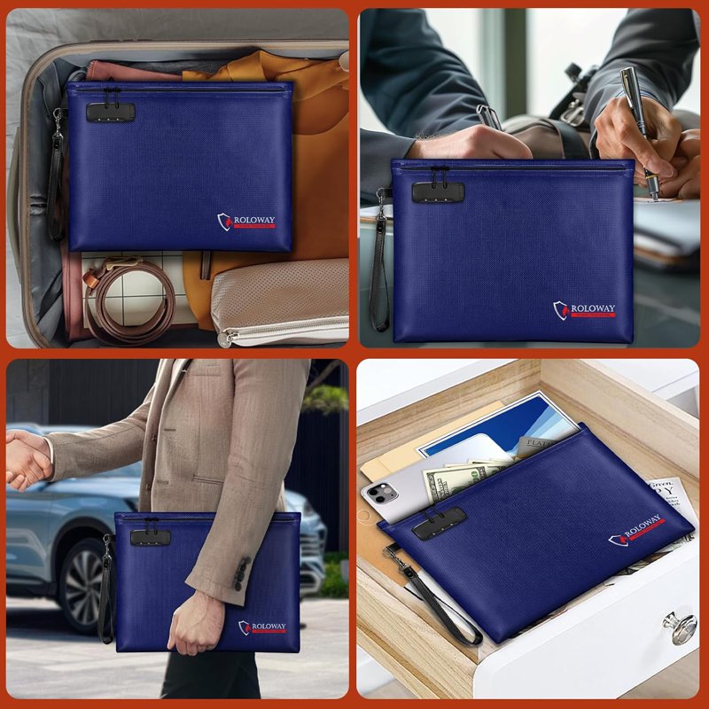 Fireproof Document and Money Bag with Lock - Waterproof, Smell Proof, 6400°F Safe