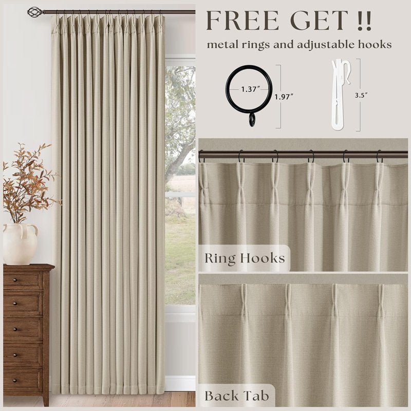 Linen Curtains 108 Inch Long Set - Cream Ivory Semi Sheer Pleated Drapes for Living Room & Bedroom