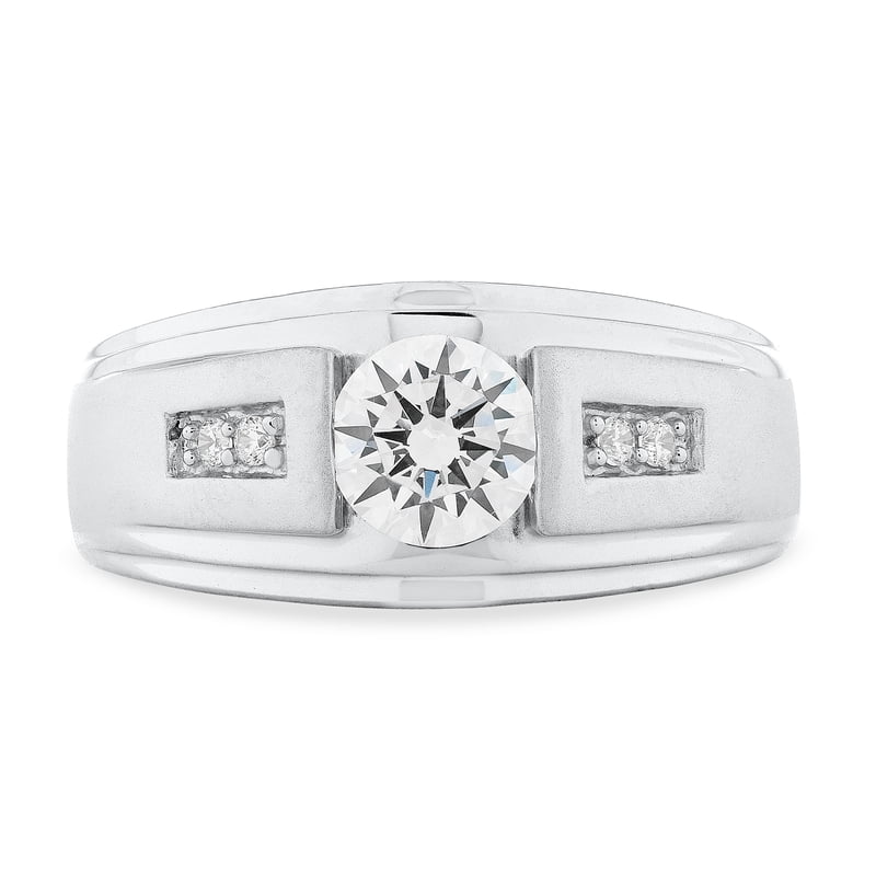 Sterling Silver Men's Ring with Simulated White Diamonds - Classic Style