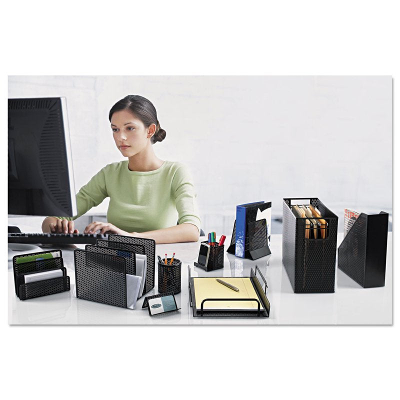Vertical Metal Paper Organizer with 3 Compartments - Black Office Desk Storage