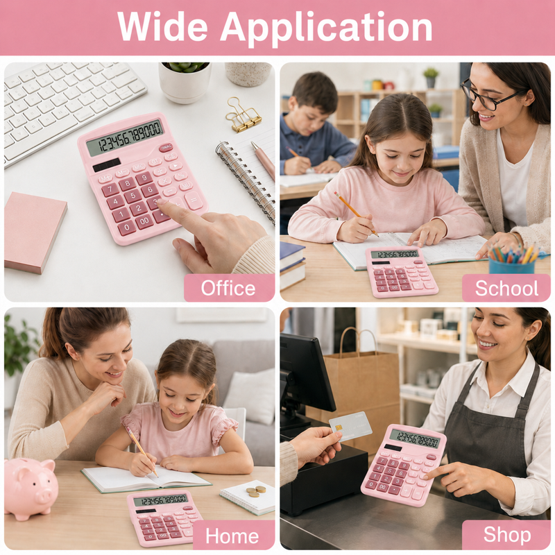 12-Digit Desktop Calculator with Large LCD Display - Solar & Battery Powered Office Math Tool