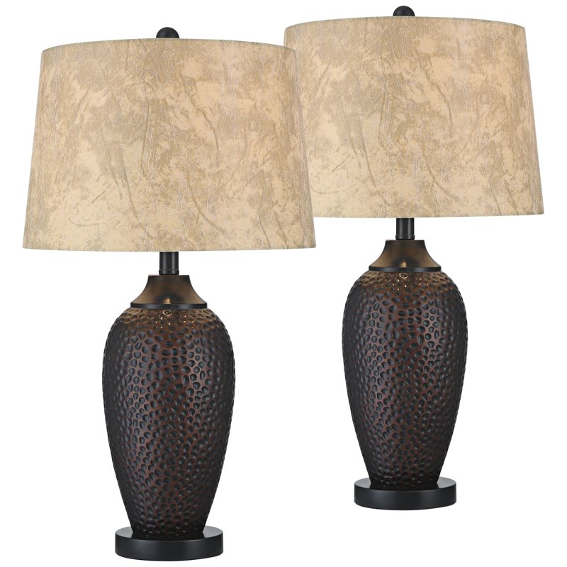 Set of 2 Rustic Industrial Table Lamps with USB Charging Ports - 25"