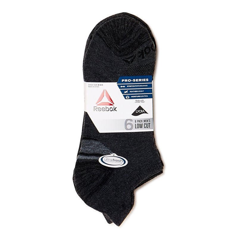 Reebok Pro Series Lightweight Low Cut Socks - 6 Pack, Gray, Men's