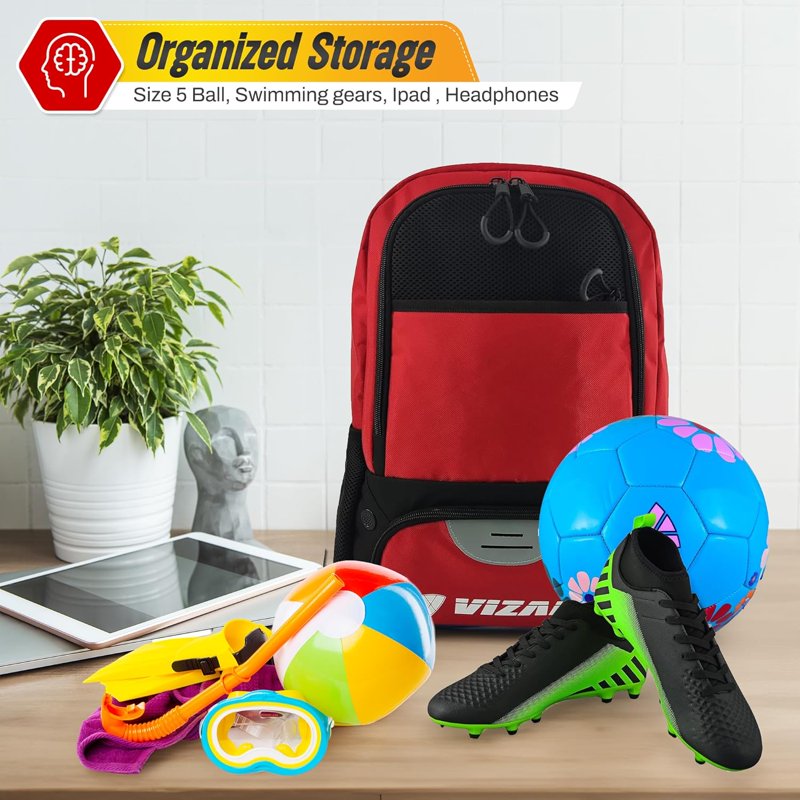 Soccer Backpack with Multiple Compartments & Breathable Pockets for Kids & Adults