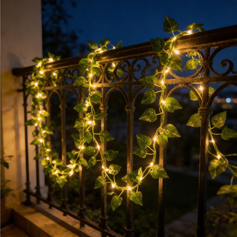 Solar Leaf Curtain String Lights 16.4 Ft Outdoor Waterproof Ivy Vines for Garden Patio Balcony Wall Decor