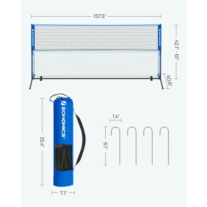 Songmics 13 ft Badminton Net Set - Portable, Nylon Net with Poles for Indoor/Outdoor (Blue Variation)
