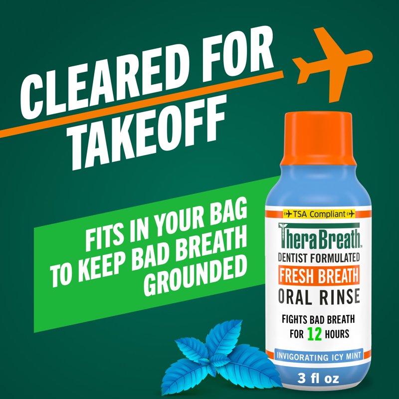 TheraBreath Mouthwash Travel Size Icy Mint Alcohol-Free 3 fl oz Pack of 3