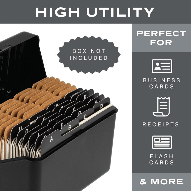 Alphabet Tab Dividers for 4x6 Index Cards - Black, 24 Pack