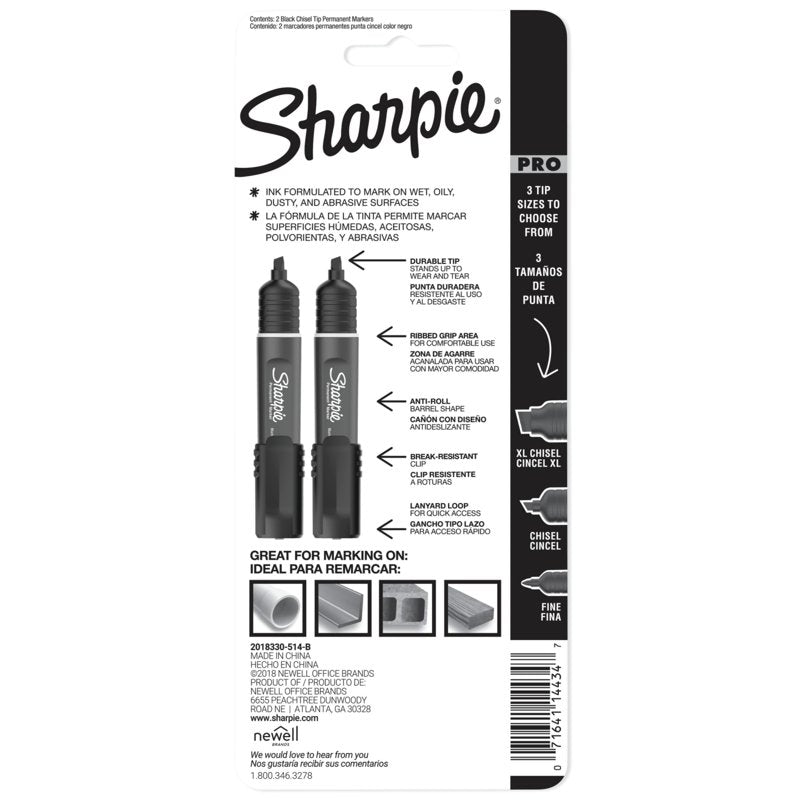 Professional Chisel Tip Permanent Markers - Black, 2 Pack for Heavy Duty Use