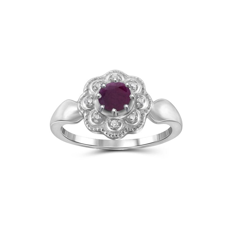 Sterling Silver Ruby Birthstone Ring with White Diamond Accents – Hypoallergenic Jewelry