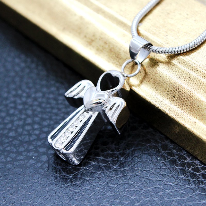 Cremation Jewelry for Ashes Memorial Necklace with Free Funnel Kit and Velvet Box - Angel Wing Heart Cross Style