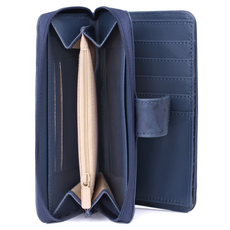 Women's Leather Checkbook Wallet with Multiple Card Slots and Zippered Compartments