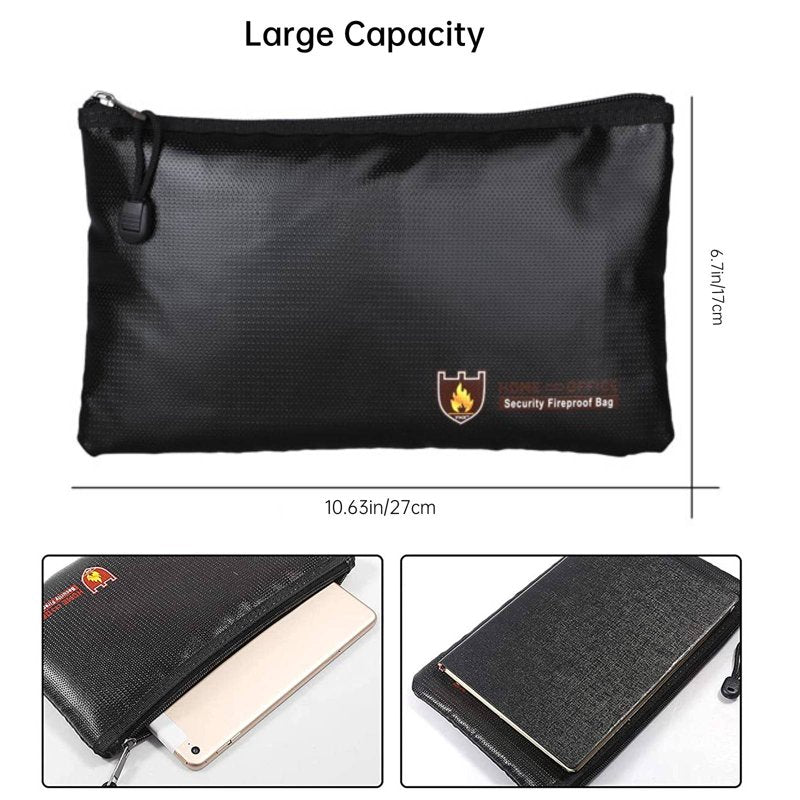 Fireproof Waterproof Document & Money Bag - 10.6 x 6.7 Inch Safe Storage Pouch for Cash, Passports, Jewelry
