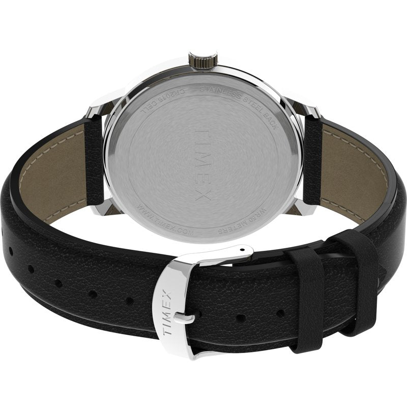 Timex Men's Easy Reader Bold 43mm Watch Silver-Tone Case White Dial Leather Strap