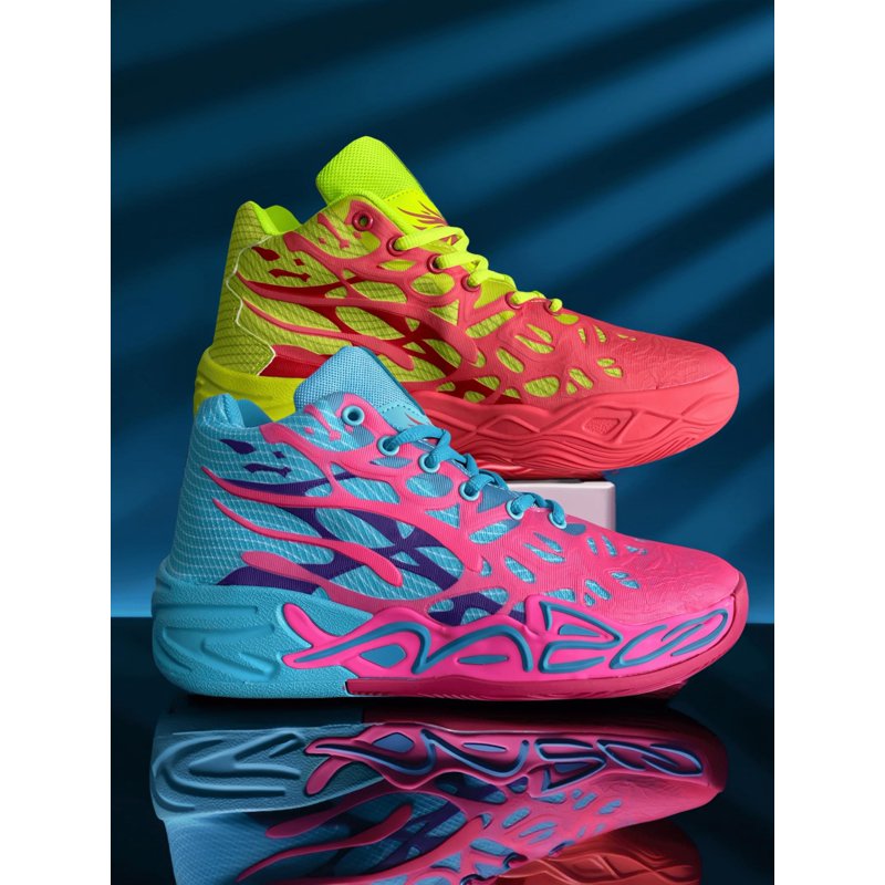 Men's Breathable Mesh Basketball Shoes with Flame Design - Non-Slip Support