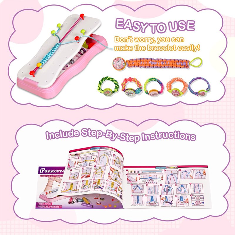 Friendship Bracelet Making Kit for Girls Ages 8-12 Pink Craft Set