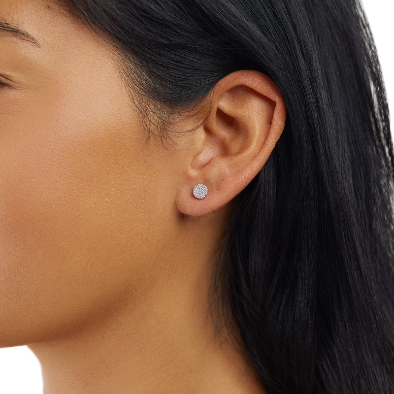 Sterling Silver Cubic Zirconia Pave Round Stud Earrings for Women & Teens